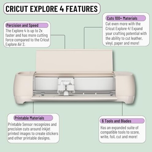 Cricut Explore 4 Machine with Vinyl and Iron-On Bundle - Beginner Friendly Craft Cutting Machine with Essential Materials, HTV and Adhesive Vinyl Variety Pack- DIY Decor Projects, Apparel and Decals