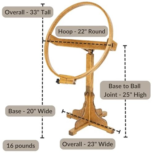 DutchCrafters Solid Oak Wood 22 Inch Round Extra Large Tilting Quilt Hoop with Stand, Quilting Frame for Hand Quilting - Amish Made in America (Medium Walnut)
