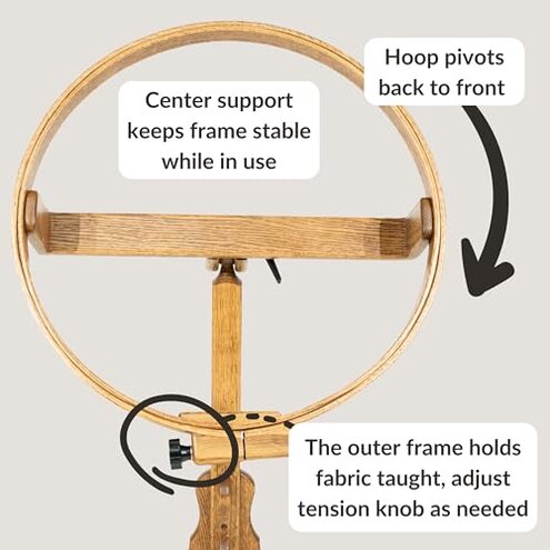 DutchCrafters Solid Oak Wood 22 Inch Round Extra Large Tilting Quilt Hoop with Stand, Quilting Frame for Hand Quilting - Amish Made in America (Medium Walnut)