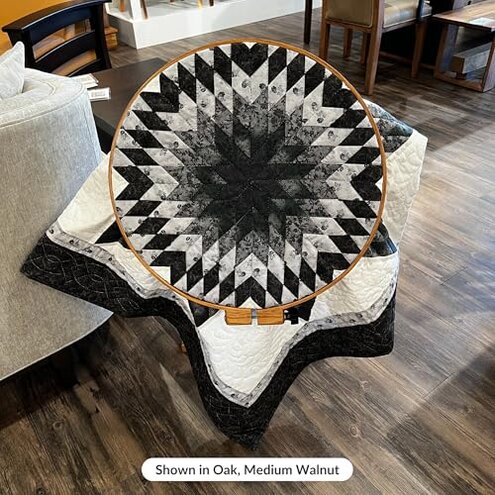 DutchCrafters Solid Oak Wood 22 Inch Round Extra Large Tilting Quilt Hoop with Stand, Quilting Frame for Hand Quilting - Amish Made in America (Medium Walnut)