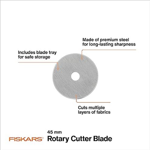 Fiskars 45mm Rotary Blades (5 Pack) - Rotary Cutter Blade Replacement - Crafts, Sewing, and Quilting Projects - Grey