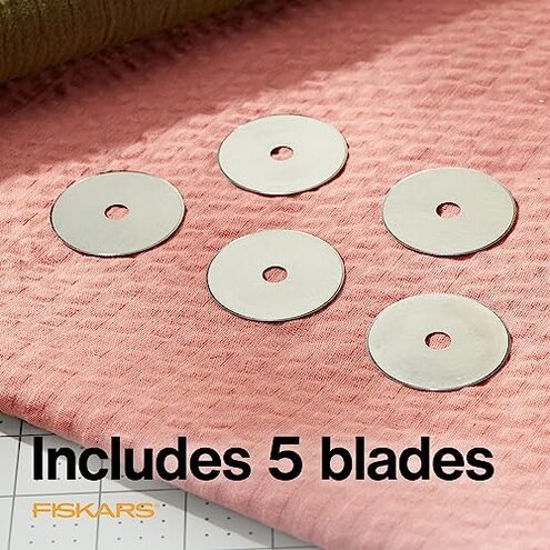 Fiskars 45mm Rotary Blades (5 Pack) - Rotary Cutter Blade Replacement - Crafts, Sewing, and Quilting Projects - Grey