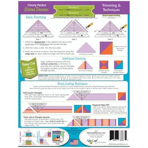 New Leaf Stitches Slotted Trimmer - Acrylic Template Ruler for Accurate Cutting and Trimming - Designed for Half-Square Triangles, Strip Piecing, Block Construction - Ideal Stencil & Tool for Quilters