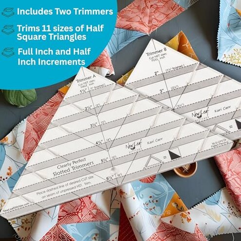 New Leaf Stitches Slotted Trimmer - Acrylic Template Ruler for Accurate Cutting and Trimming - Designed for Half-Square Triangles, Strip Piecing, Block Construction - Ideal Stencil & Tool for Quilters