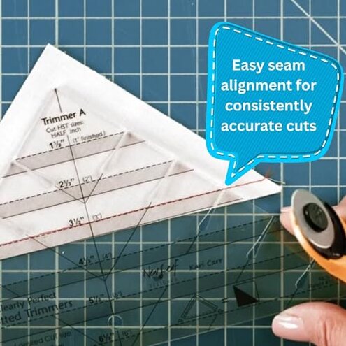 New Leaf Stitches Slotted Trimmer - Acrylic Template Ruler for Accurate Cutting and Trimming - Designed for Half-Square Triangles, Strip Piecing, Block Construction - Ideal Stencil & Tool for Quilters