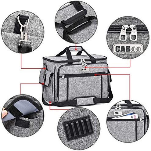 CAB55 Sewing Machine Case, Sewing Machine Carrying Bag with Removable Padding Pad, Tote Bag for Sewing Machine and Extra Sewing Accessories, Gray(17"x13"x14")