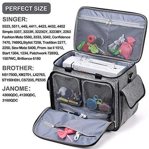 CAB55 Sewing Machine Case, Sewing Machine Carrying Bag with Removable Padding Pad, Tote Bag for Sewing Machine and Extra Sewing Accessories, Gray(17"x13"x14")