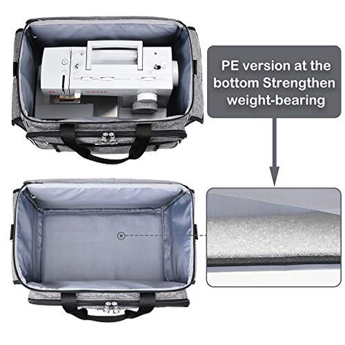 CAB55 Sewing Machine Case, Sewing Machine Carrying Bag with Removable Padding Pad, Tote Bag for Sewing Machine and Extra Sewing Accessories, Gray(17"x13"x14")