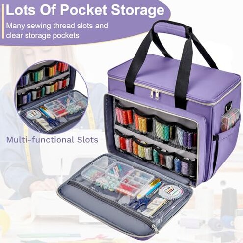 Anitor Sewing Machine Carrying Case with Removable Bottom Padding, Sewing Machine Bag Fits Most Standard Sewing Machines and Storage Sewing Accessories, for Singer, Brother, Janome, Purple