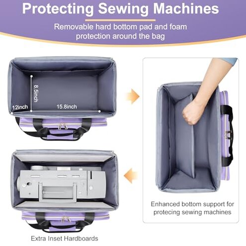 Anitor Sewing Machine Carrying Case with Removable Bottom Padding, Sewing Machine Bag Fits Most Standard Sewing Machines and Storage Sewing Accessories, for Singer, Brother, Janome, Purple