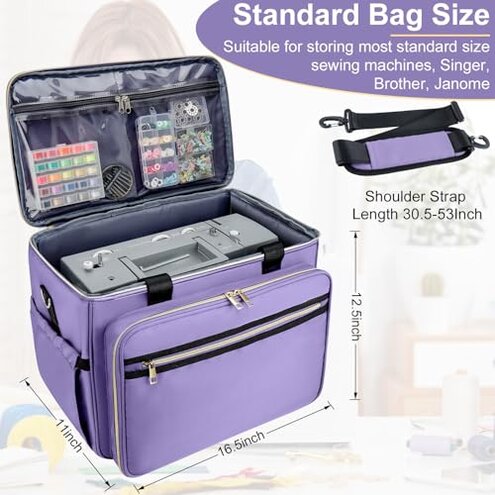 Anitor Sewing Machine Carrying Case with Removable Bottom Padding, Sewing Machine Bag Fits Most Standard Sewing Machines and Storage Sewing Accessories, for Singer, Brother, Janome, Purple