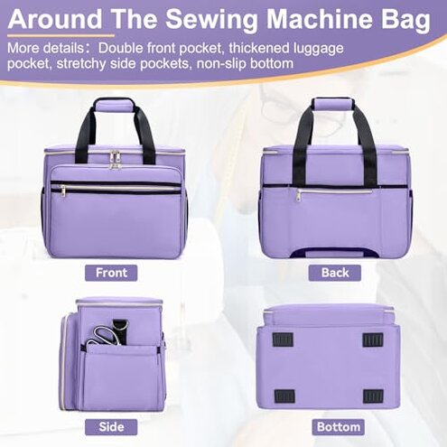 Anitor Sewing Machine Carrying Case with Removable Bottom Padding, Sewing Machine Bag Fits Most Standard Sewing Machines and Storage Sewing Accessories, for Singer, Brother, Janome, Purple