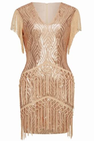 BABEYOND 1920s Flapper Dress Long Fringed Gatsby Dress Roaring 20s Sequins Beaded Dress Vintage Art Deco Dress