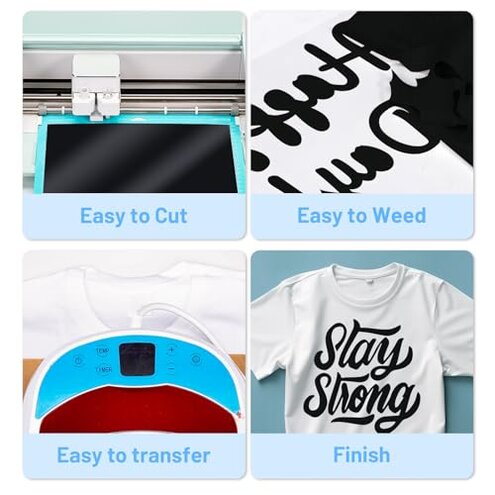 Hisiu Black Heat Transfer Vinyl, 12" x 8ft HTV Roll for Shirts, Iron-on Vinyl for Cricut Cutting Machine, Easy to Cut & Weed for DIY Design