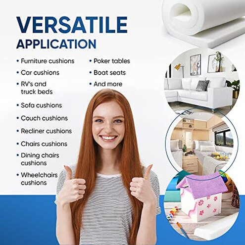 AK TRADING CO. Upholstery Foam Cushion (Seat Replacement, Upholstery Sheet, Foam Padding), High Density (2x24x72),White