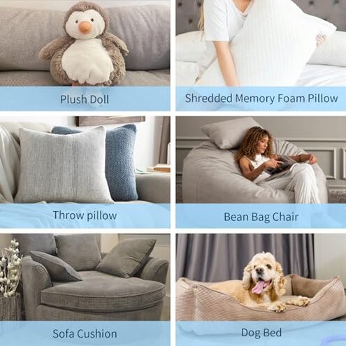 Jecqbor Bean Bag Filler, 10lbs Shredded Memory Foam Filling, Soft Pillow Stuffing Bean Bag Refill Foam for Couch, Cushion, Stuffed Animals, Dog Bed, Arts Crafts