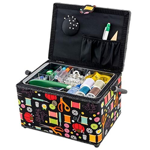 Dritz Large Sewing Basket, Black Sewing Notions