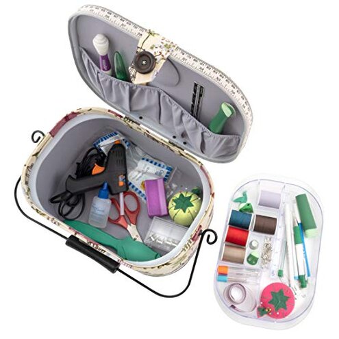 Dritz St. Jane Sewing Basket, Large Oval (Metal Handle)