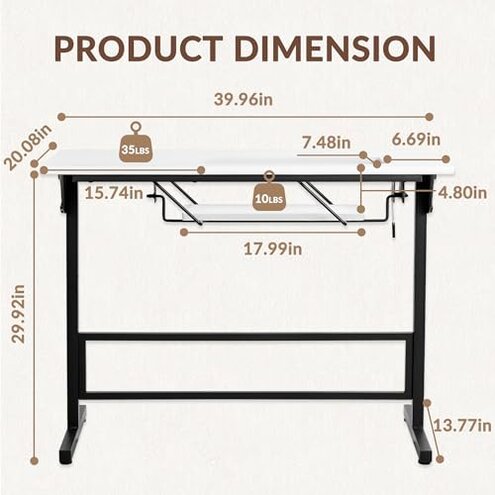 Vividwood Folding Sewing Table, Multipurpose Sewing Machine Table with Adjustable Shelf, Measuring Scale Marks (Warm White)