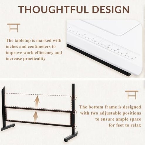 Vividwood Folding Sewing Table, Multipurpose Sewing Machine Table with Adjustable Shelf, Measuring Scale Marks (Warm White)