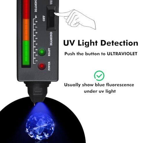 Valkynos Professional Diamond Tester Pen with 365nm UV Light & Thermal Sensor &ndash; Fast 0.5s Detection, Portable Gem Checker for Novice & Experts &ndash; Battery Included