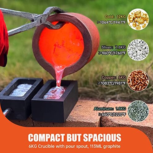 TOAUTO 6KG Upgraded Propane Melting Furnace TMF6000B-V3 Gas Kiln Kit 1300&deg;C /2372&deg;F for Scrap Metal Recycle Gold Silver Copper Aluminum Melting Refining Smelting