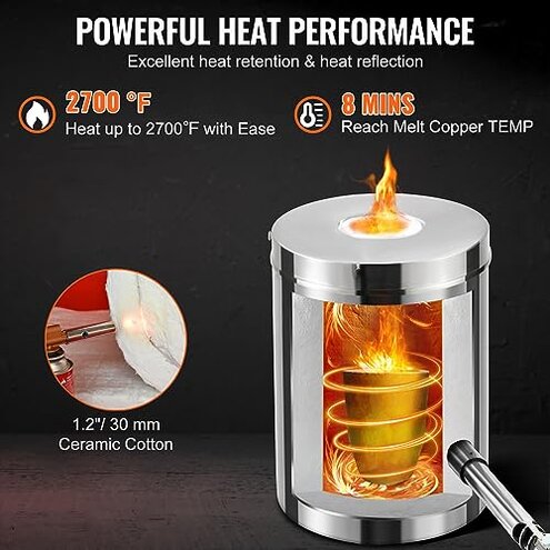 VEVOR 6KG Propane Melting Furnace Kit, Large Capacity Foundry Home Kilns, Blacksmithing Forge with Crucible & Tongs Kiln, Stainless Steel, for Metal Scrap Recycle, Gold Copper Silver Casting