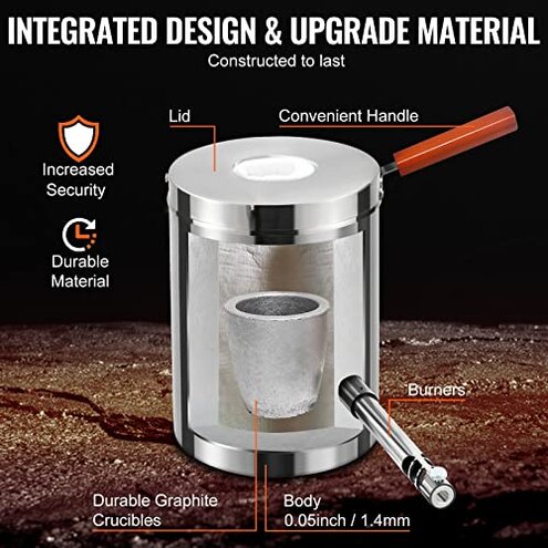 VEVOR 6KG Propane Melting Furnace Kit, Large Capacity Foundry Home Kilns, Blacksmithing Forge with Crucible & Tongs Kiln, Stainless Steel, for Metal Scrap Recycle, Gold Copper Silver Casting