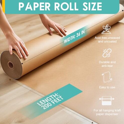 PerkHomy 36" x 2,400" (200') Brown Kraft Paper Roll for Craft Bulletin Board Paper Art Table Covering Crafting Gift Wrapping Bouquet Packing Parcel 70GSM 50LB (Brown, 36" x 200')