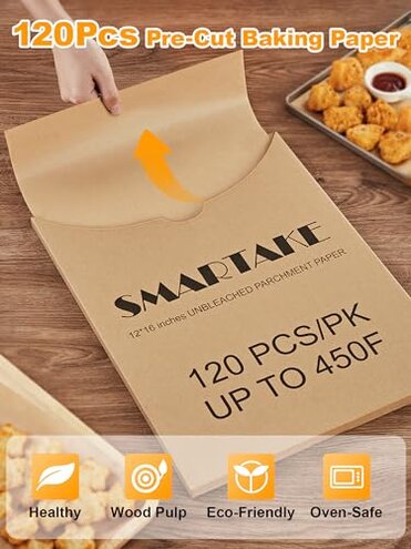 SMARTAKE 500 Pcs Parchment Paper Baking Sheets, 12x16 Inches Non-Stick Precut Baking Parchment, for Baking Grilling Air Fryer Steaming Bread Cup Cake Cookie and More (Unbleached)