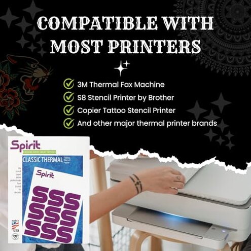 Spirit® Classic Thermal Tattoo Transfer Paper 8.5" X 11" - 100 Sheets, Tattooing Stencil Paper, Proudly made in the USA