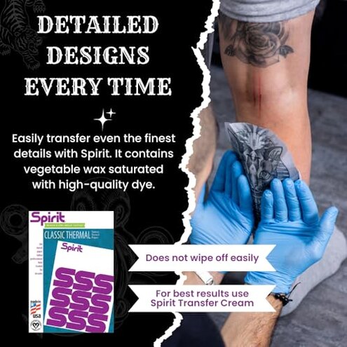 Spirit® Classic Thermal Tattoo Transfer Paper 8.5" X 11" - 100 Sheets, Tattooing Stencil Paper, Proudly made in the USA