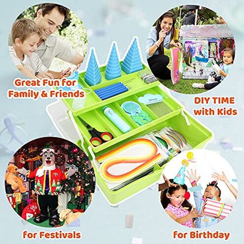 JoyPlus Quilling Kits for Beginners with Manual, 24 Tools & Supplies with Durable Storage Box, Updated Paper Crimper Tool, Premium Husking Board & Electronic Pen Green