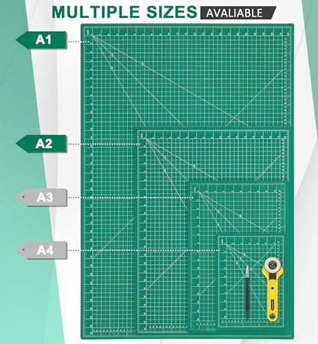 Density-upgraded 24" x 36" Large Self Healing Sewing Mat, Idemeet Rotary Cutting Mat 5-Ply Cut Board for Crafts Hobby Project, Scale Size 24" x 36", A1, Green