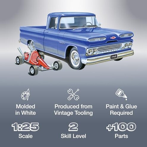 AMT 1960 Chevy Custom Fleetside Pickup w-Go Kart 1:25 Scale Model Kit