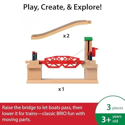 BRIO World Lifting Bridge - Moveable Wooden Train Accessory - FSC-Certified - Compatible with All BRIO Railway Sets - Includes 1 Lift & 2 Tracks - Creative Fun & Development - Kids Ages 3 & Up