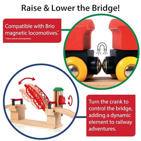 BRIO World Lifting Bridge - Moveable Wooden Train Accessory - FSC-Certified - Compatible with All BRIO Railway Sets - Includes 1 Lift & 2 Tracks - Creative Fun & Development - Kids Ages 3 & Up
