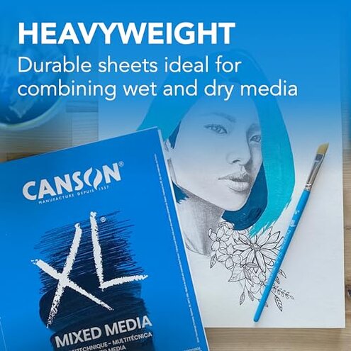 Canson XL Series Mixed Media Pad, Side Wire, 14x17 inches, 60 Sheets &ndash; Heavyweight Art Paper for Watercolor, Gouache, Marker, Painting, Drawing, Sketching