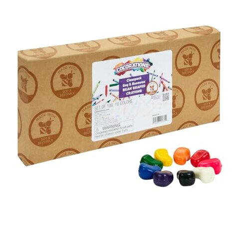 Colorations Classroom Value Pack Soy & Beeswax Bean Shaped Crayons - Set of 100