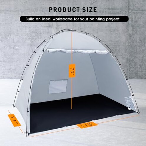 Portable Paint Booth Tent, Siebwin Extra Large 10x6x6.5ft Spray Paint Tent with Built-in Floor & Mesh Screen & Windproof Hooks for Furniture DIY Hobby Tool Spray Paint Shelter, Gray