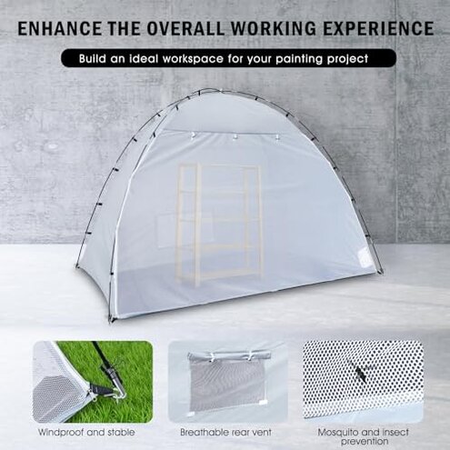 Portable Paint Booth Tent, Siebwin Extra Large 10x6x6.5ft Spray Paint Tent with Built-in Floor & Mesh Screen & Windproof Hooks for Furniture DIY Hobby Tool Spray Paint Shelter, Gray