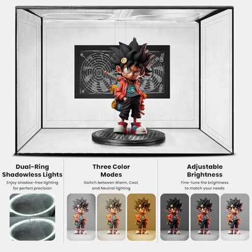 Airbrush Spray Booth with Dual Exhaust Fans,Portable Airbrush Paint Booth for Airbrushing,2 Round Led Lights with 360&deg; Coverage,Turntable and Extension Hose,Hobby Spray Booth Kit for Painting Model