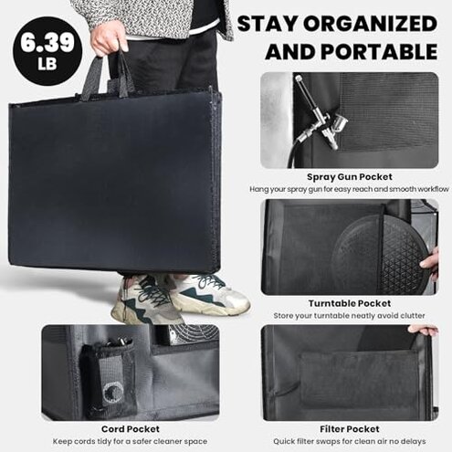 Airbrush Spray Booth with Dual Exhaust Fans,Portable Airbrush Paint Booth for Airbrushing,2 Round Led Lights with 360&deg; Coverage,Turntable and Extension Hose,Hobby Spray Booth Kit for Painting Model