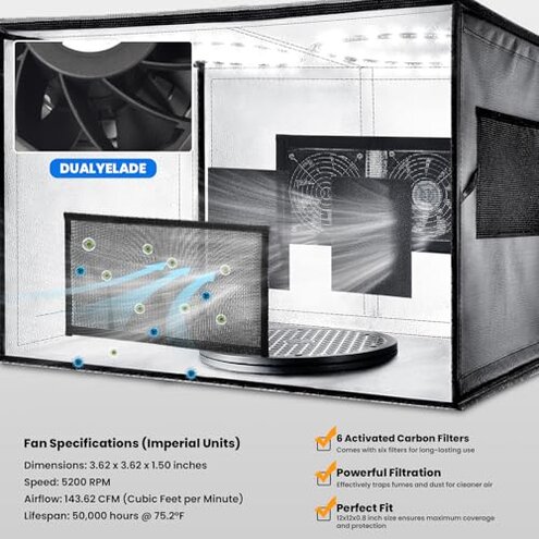 Airbrush Spray Booth with Dual Exhaust Fans,Portable Airbrush Paint Booth for Airbrushing,2 Round Led Lights with 360&deg; Coverage,Turntable and Extension Hose,Hobby Spray Booth Kit for Painting Model