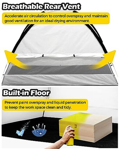 Portable Spray Paint Booth Tent: PLANTIONAL Spray Shelter with Waterproof Floor, Mesh Screen & Rear Vent, Hobby Paint Shield Tool Painting Station, Paint Tent for Spray Painting Furniture DIY, 7x4x4ft