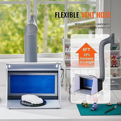 VEVOR Airbrush Spray Booth, Portable Hobby Airbrush Paint Spray Booth Kit with 4 LED Light, Powerful Dual Exhaust Fans, Turntable and 6 ft Extension Hose, for Painting Models, Arts, Crafts, Cakes