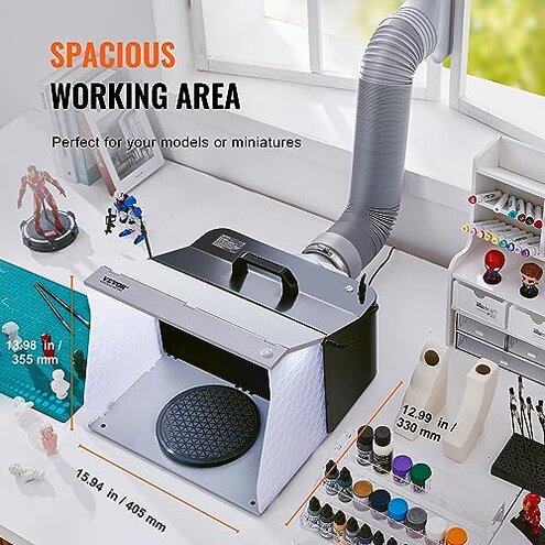 VEVOR Airbrush Spray Booth, Portable Hobby Airbrush Paint Spray Booth Kit with 4 LED Light, Powerful Dual Exhaust Fans, Turntable and 6 ft Extension Hose, for Painting Models, Arts, Crafts, Cakes