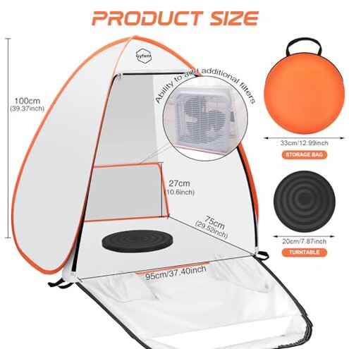Gyfent Spray Paint Tent for Spray Painting, Portable Paint Booth Small Spray Shelter with Turntable Spray Booth Painting Station Spray Paint Tent Pop-up for Small DIY Projects Furniture