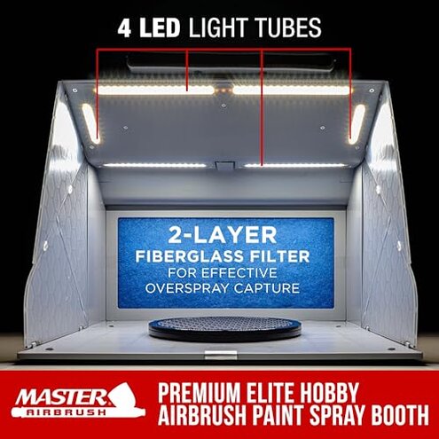 Master Airbrush Portable Airbrush Spray Booth Kit with Dual Exhaust Fans, 4 LED Lights, Turntable & Extension Hose, 16"x18"x13" Hobby Airbrush Booth for Painting, Models, Arts, Crafts, Cakes
