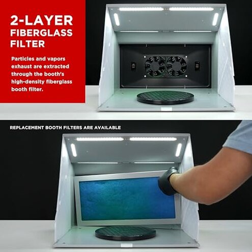 Master Airbrush Portable Airbrush Spray Booth Kit with Dual Exhaust Fans, 4 LED Lights, Turntable & Extension Hose, 16"x18"x13" Hobby Airbrush Booth for Painting, Models, Arts, Crafts, Cakes